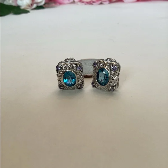 10k LONDON BLUE TOPAZ LEVERBACK EARRINGS - Picture 4 of 5